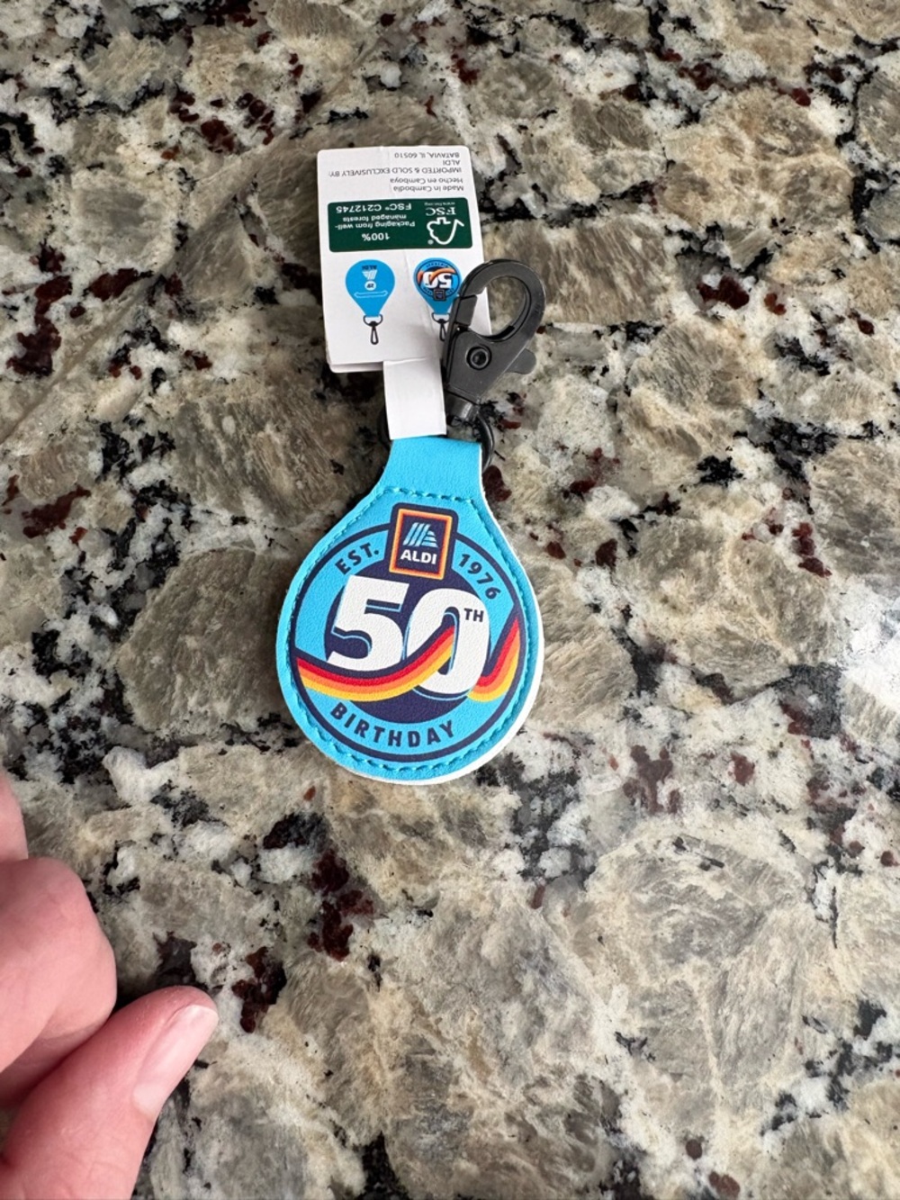 ALDI 50th Birthday Quarter keychain holder - Blue Rainbow Logo